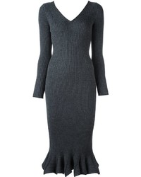 Vestito di lana lavorato a maglia grigio scuro di Lanvin