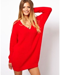 Vestito di maglia lavorato a maglia rosso di Asos