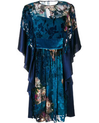 Vestito di seta a fiori blu scuro di Alberta Ferretti