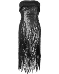 Vestito di seta con frange nero di Oscar de la Renta