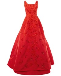 Vestito di seta decorato rosso di Oscar de la Renta