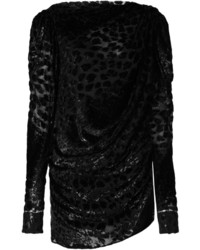 Vestito di seta leopardato nero di Saint Laurent
