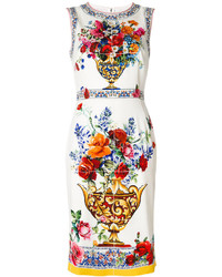 Vestito di seta stampato bianco di Dolce & Gabbana