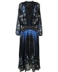 Vestito di seta stampato blu scuro di Roberto Cavalli