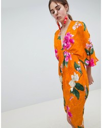 Vestito longuette a fiori arancione di ASOS DESIGN