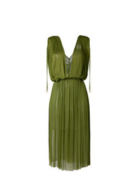Vestito longuette a pieghe verde oliva di Elena Makri