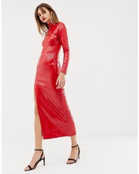 Vestito longuette con paillettes rosso