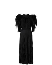 Vestito longuette di chiffon decorato nero di Bottega Veneta
