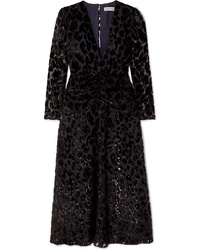 Vestito longuette di chiffon leopardato nero