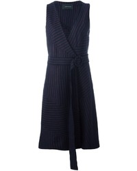Vestito longuette di lana a righe verticali blu scuro di Cédric Charlier