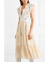 Vestito longuette di lino decorato bianco di Chloé