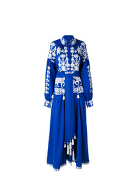 Vestito longuette di lino ricamato blu di Yuliya Magdych