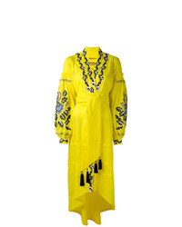 Vestito longuette di lino ricamato lime di Yuliya Magdych