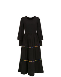 Vestito longuette di lino ricamato nero di Olympiah