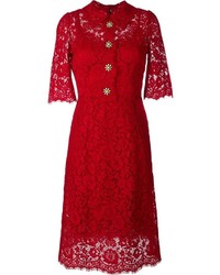 Vestito longuette di pizzo rosso di Dolce & Gabbana