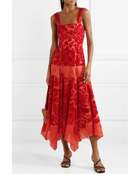 Vestito longuette di seta a fiori rosso di Rosie Assoulin