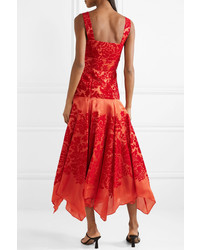 Vestito longuette di seta a fiori rosso di Rosie Assoulin