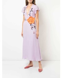 Vestito longuette di seta a fiori viola chiaro di Carolina Herrera