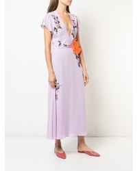 Vestito longuette di seta a fiori viola chiaro di Carolina Herrera