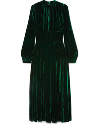 Vestito longuette di seta a pieghe verde scuro