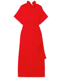 Vestito longuette di seta con volant rosso di Victoria Beckham
