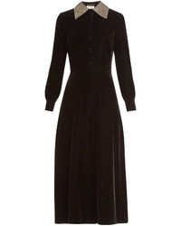Vestito longuette di velluto decorato nero