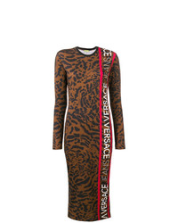 Vestito longuette leopardato marrone di Versace Jeans