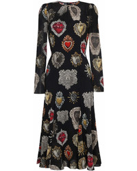 Vestito longuette stampato nero di Dolce & Gabbana