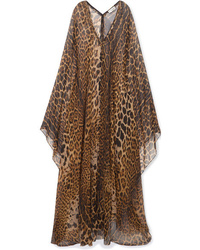 Vestito lungo di seta leopardato marrone