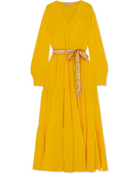 Vestito lungo di seta stampato giallo