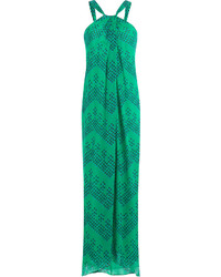 Vestito lungo di seta stampato verde