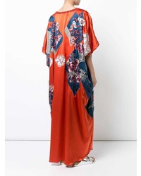 Vestito lungo in rete a fiori arancione di Josie Natori