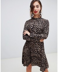 Vestito svasato leopardato marrone di Warehouse